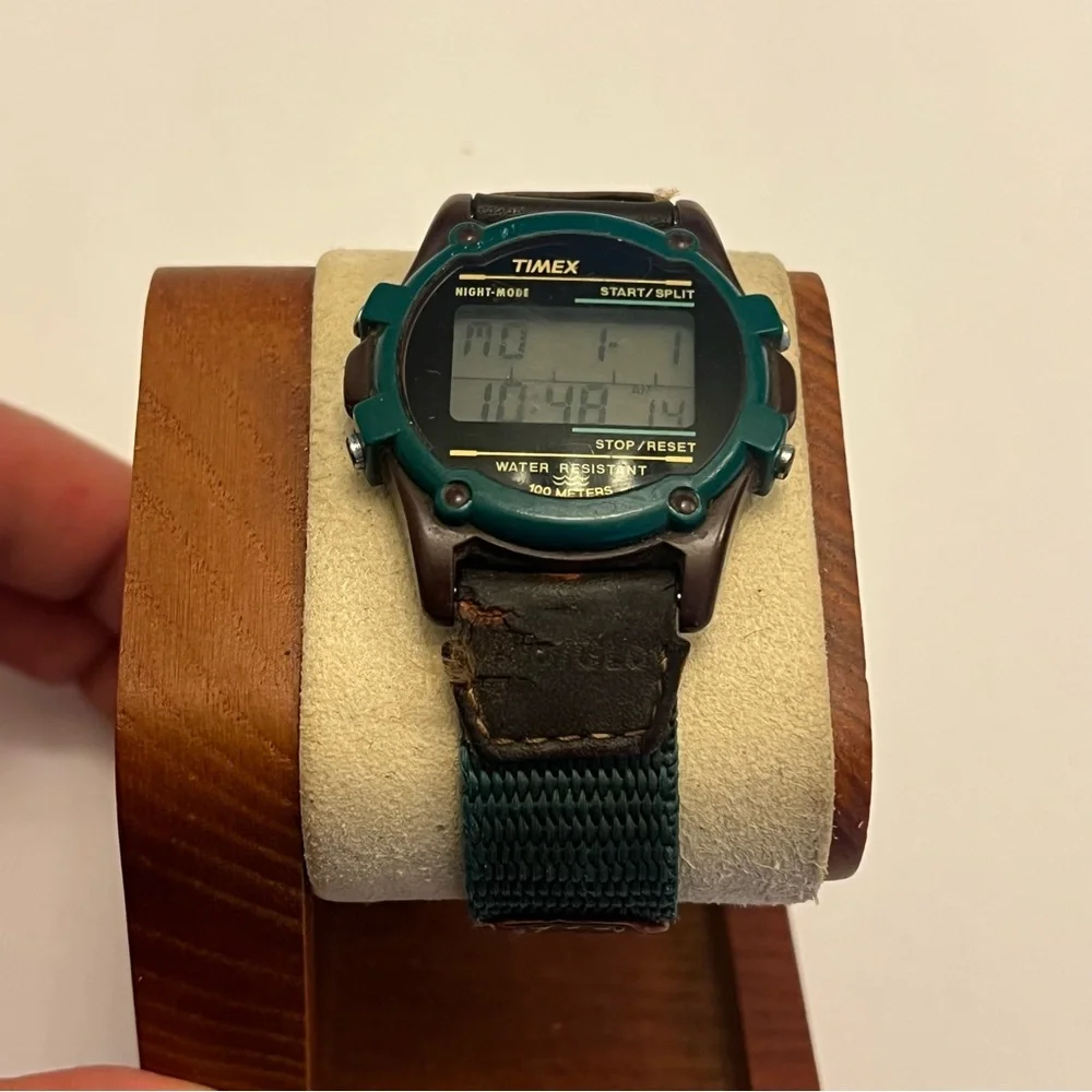 VINTAGE TIMEX‎ EXPEDITION INDIGLO ACTION ALARM CHRONOGRAPH GREEN/BROWN WATCH